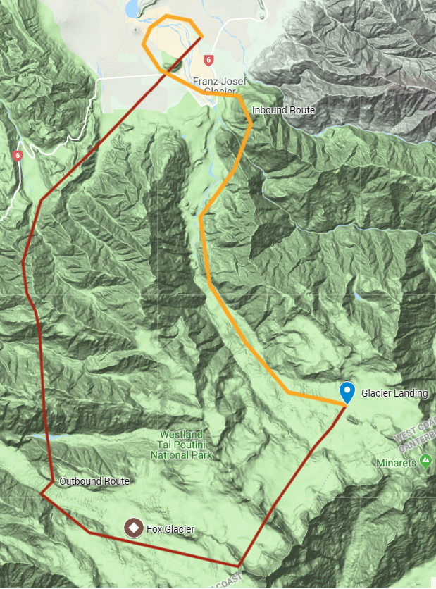 Map showing a mountainous area with roads and a marked location.