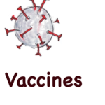 Illustration of a virus with the word 'Vaccines' below it.